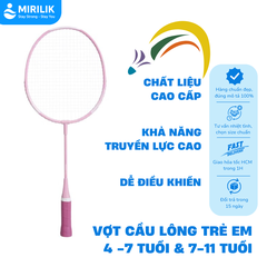 Vợt cầu lông BR 100 cán thép cho bé trai bé gái 4-7 tuổi Perfly Hồng Đậm MIRILIK