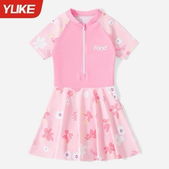 Đầm bơi liền thân bé gái tay ngắn màu tím Pastel váy bơi YUKE họa tiết cầu vồng dễ thương Mirilik