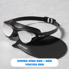 Combo Kính bơi YouYou MM - Kính Đen + Nón Đen