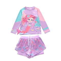 Sét bộ áo bơi tay dài quần bơi dài bé gái từ 15 - 35kg hình nàng tiên cá 2 lớp đi bơi YURIPROMAX