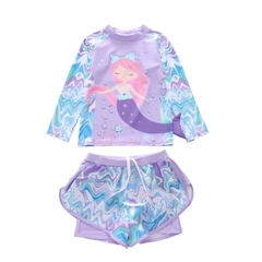 Bộ đồ bơi bé gái tay dài quần bơi ngắn bé gái từ 15 - 35kg hình nàng tiên cá 2 lớp đi bơi MIRILIK