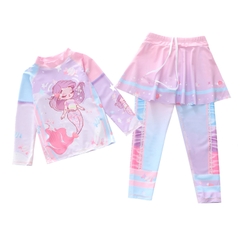 Sét bộ áo bơi tay dài quần bơi dài bé gái từ 15 - 35kg hình nàng tiên cá 2 lớp đi bơi MIRILIK HOUSE