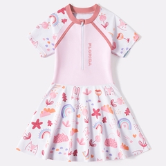 Đầm bơi liền thân bé gái tay ngắn màu tím Pastel váy bơi YUKE họa tiết cầu vồng dễ thương Mirilik