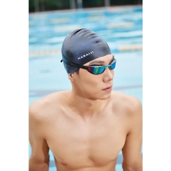 Mũ bơi Silicon người lớn nam nữ 500 hiệu Nabaiji kín nước co dãn tốt trượt nước Xanh đen Mirilik