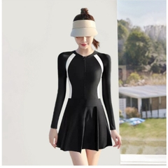 Váy bơi nữ tay dài Bikini liền thân cao cấp chống nắng Đầm bơi màu đen kín đáo YouYou - Yuri Sports