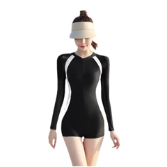 Váy bơi nữ tay dài Bikini liền thân cao cấp chống nắng Đầm bơi màu đen kín đáo YouYou - Yuri Sports