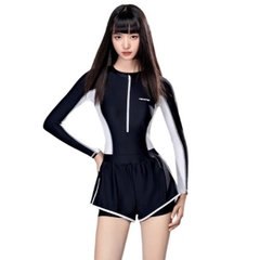 Váy bơi nữ tay dài Bikini liền thân cao cấp chống nắng Đầm bơi màu đen kín đáo YouYou - Yuri Sports
