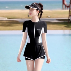 Váy bơi nữ tay dài Bikini liền thân cao cấp chống nắng Đầm bơi màu đen kín đáo YouYou - Yuri Sports