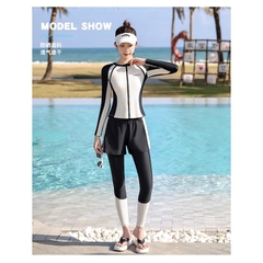Váy bơi nữ tay dài Bikini liền thân cao cấp chống nắng Đầm bơi màu đen kín đáo YouYou - Yuri Sports