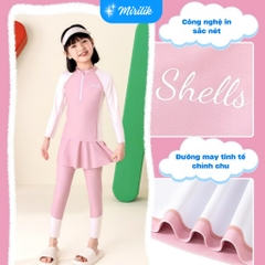 Đầm bơi tay dài kèm váy bơi có quần dài bên trong cho bé gái size đại từ 15 - 45Kg hiệu Yuke Mirilik