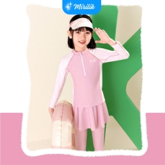 Đầm bơi tay dài kèm váy bơi có quần dài bên trong cho bé gái size đại từ 15 - 45Kg hiệu Yuke Mirilik
