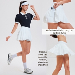 Áo thể thao cổ polo nữ kèm chân váy xếp ly SOLEYA MIRILIK tập gym yoga, chạy bộ, cầu lông pickleball