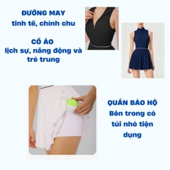 Váy Thể Thao Nữ Pickleball Tennis Golf Xếp Ly, Dáng Ôm Eo Cổ Cao Khóa Kéo Thanh Lịch Mirilik