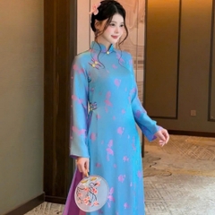 Áo Dài Nữ LIÊN THƯ Lụa Gấm Cao Cấp Kèm Quần, Dáng Ôm Thanh Lịch Đi Tiệc Đi Tết Chụp Ảnh Mirilik
