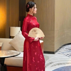 Áo Dài Nữ LIÊN THƯ Lụa Gấm Cao Cấp Kèm Quần, Dáng Ôm Thanh Lịch Đi Tiệc Đi Tết Chụp Ảnh Mirilik