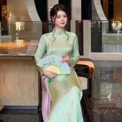 Áo Dài Nữ LIÊN THƯ Lụa Gấm Cao Cấp Kèm Quần, Dáng Ôm Thanh Lịch Đi Tiệc Đi Tết Chụp Ảnh Mirilik