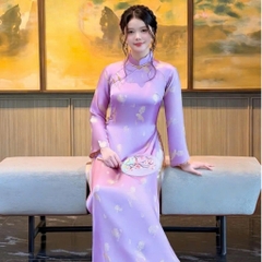 Áo Dài Nữ LIÊN THƯ Lụa Gấm Cao Cấp Kèm Quần, Dáng Ôm Thanh Lịch Đi Tiệc Đi Tết Chụp Ảnh Mirilik