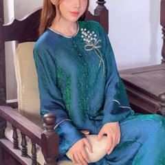 Bộ Áo Bà Ba Nữ Tằm Hoa Cao Cấp Đính Hoa Thanh Lịch, Quần Ống Rộng Mặc Tết, Đi Lễ Mirilik