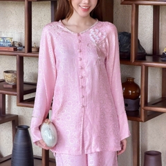 Bộ Áo Bà Ba Nữ Tằm Hoa Cao Cấp Đính Hoa Thanh Lịch, Quần Ống Rộng Mặc Tết, Đi Lễ Mirilik
