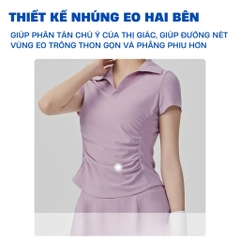 Bộ đồ Pickleball nữ áo polo tay ngắn nhún hông phối chân váy, sét thể thao nữ chơi tennis Mirilik