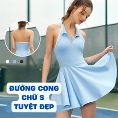 Đồ Pickleball nữ dáng váy cổ polo hở lưng phối viền, trang phục thể thao nữ chơi tennis Golf Mirilik