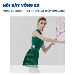 Đồ Pickleball nữ cổ đứng khóa kéo sát nách phối váy xếp ly, trang phục thể thao tennis Mirilik