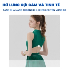 Đồ Pickleball nữ cổ đứng khóa kéo sát nách phối váy xếp ly, trang phục thể thao tennis Mirilik