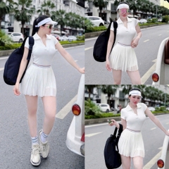 Set Áo thể thao cổ polo nữ VYRA MIRILIK tập gym yoga, chạy bộ, cầu lông, pickleball váy voan xếp ly