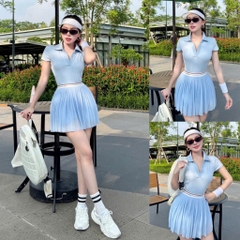 Set Áo thể thao cổ polo nữ VYRA MIRILIK tập gym yoga, chạy bộ, cầu lông, pickleball váy voan xếp ly