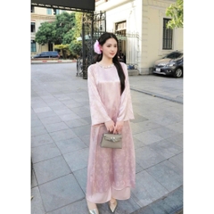 Áo dài Tết 2026 áo dài cách tân dáng suông vải gấm lụa thanh trúc đính kết thủ công cao cấp MIRILIK