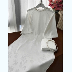 Áo dài Tết 2026 áo dài cách tân dáng suông vải gấm lụa thanh trúc đính kết thủ công cao cấp MIRILIK