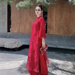 Áo dài đỏ Tết 2026 Áo dài cách tân voan 4 tà thêu cao cấp sang trọng quần áo dài lụa MIRILIK