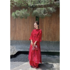 Áo dài đỏ Tết 2026 Áo dài cách tân voan 4 tà thêu cao cấp sang trọng quần áo dài lụa MIRILIK