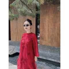 Áo dài đỏ Tết 2026 Áo dài cách tân voan 4 tà thêu cao cấp sang trọng quần áo dài lụa MIRILIK