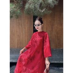 Áo dài đỏ Tết 2026 Áo dài cách tân voan 4 tà thêu cao cấp sang trọng quần áo dài lụa MIRILIK