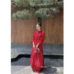 Áo dài đỏ Tết 2026 Áo dài cách tân voan 4 tà thêu cao cấp sang trọng quần áo dài lụa MIRILIK