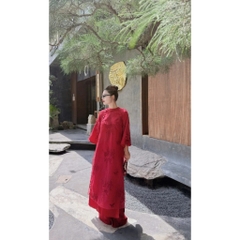 Áo dài đỏ Tết 2026 Áo dài cách tân voan 4 tà thêu cao cấp sang trọng quần áo dài lụa MIRILIK