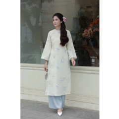 Áo dài dáng suông cách tân nữ Tết 2026 Áo dài voan trắng xanh kèm quần lụa cao cấp du xuân MIRILIK