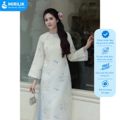 Áo dài dáng suông cách tân nữ Tết 2026 Áo dài voan trắng xanh kèm quần lụa cao cấp du xuân MIRILIK