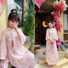 Áo Dài Mẹ Áo Dài Bé Gái Màu Hồng Dễ Thương Hình Hoa Sen Áo Dài Têt 2026 Sang Trọng Mirilik House