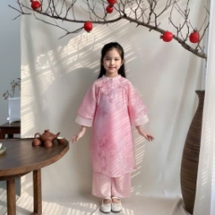 Áo Dài Bé Gái Cao Cấp Màu Hồng Pastel Áo Dài Thêu Hoa Tinh Xảo Dáng Công Chúa Lên Ảnh Xuất Sắc Mirilik