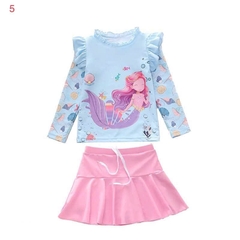 Váy áo bơi bé gái tay dài quần bơi dài bé gái từ 15 - 35kg hình nàng tiên cá 2 lớp đi bơi MIRILIK