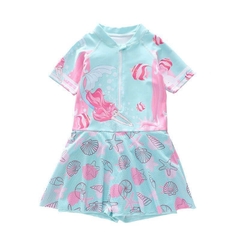 Bộ đồ bơi bé gái tay dài quần bơi ngắn bé gái từ 15 - 35kg hình nàng tiên cá 2 lớp đi bơi MIRILIK