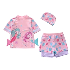 Bộ đồ bơi bé gái tay dài quần bơi ngắn bé gái từ 15 - 35kg hình nàng tiên cá 2 lớp đi bơi MIRILIK