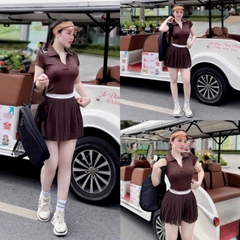 Set Áo thể thao cổ polo nữ VYRA MIRILIK tập gym yoga, chạy bộ, cầu lông, pickleball váy voan xếp ly