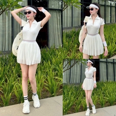 Set Áo thể thao cổ polo nữ VYRA MIRILIK tập gym yoga, chạy bộ, cầu lông, pickleball váy voan xếp ly