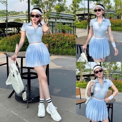 Set Áo thể thao cổ polo nữ VYRA MIRILIK tập gym yoga, chạy bộ, cầu lông, pickleball váy voan xếp ly