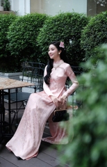 Áo Dài Gấm Bạch Phượng Cao Cấp Nữ Kèm Quần Lụa Ngọc Trai Thiết Kế Sang Trọng Dáng Dài Quý Phái Tết 2026 Chụp Ảnh