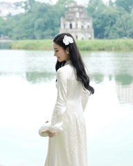 Áo Dài Gấm Bạch Phượng Cao Cấp Nữ Kèm Quần Lụa Ngọc Trai Thiết Kế Sang Trọng Dáng Dài Quý Phái Tết 2026 Chụp Ảnh