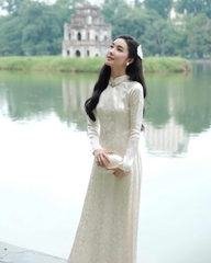 Áo Dài Gấm Bạch Phượng Cao Cấp Nữ Kèm Quần Lụa Ngọc Trai Thiết Kế Sang Trọng Dáng Dài Quý Phái Tết 2026 Chụp Ảnh